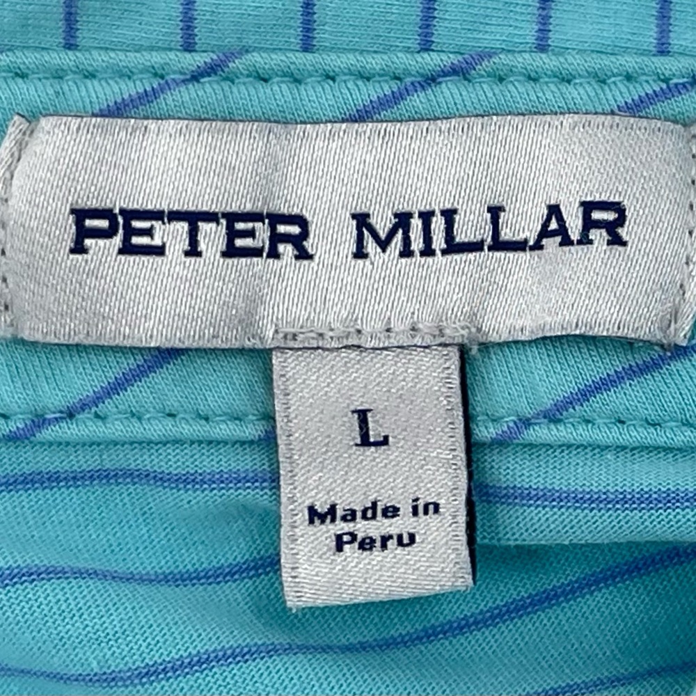 Peter Millar Summer Comfort Polo Shirt Men's Large L Aqua‎ & Blue Striped - Picture 8 of 8